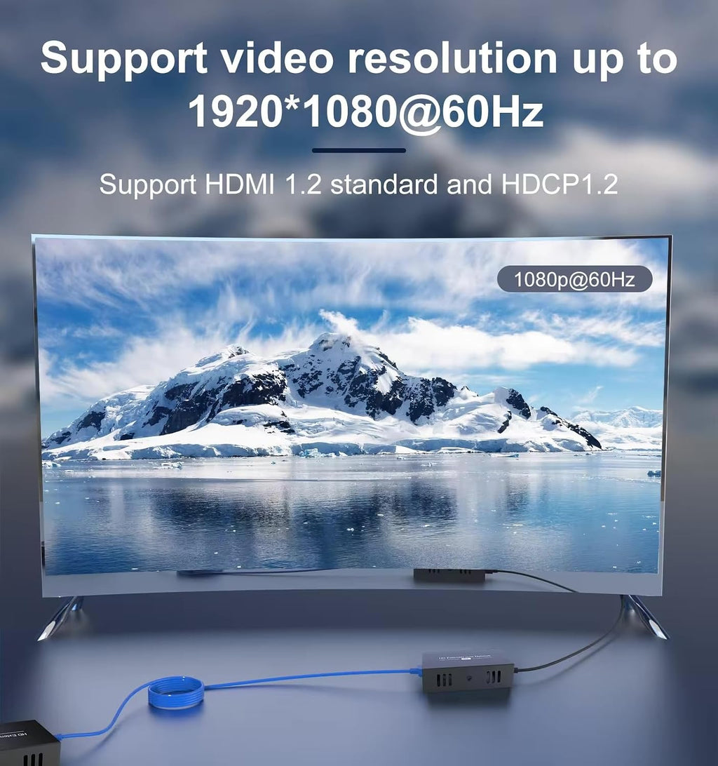 HDMI Extender Converter 1080P Over Cat5e/Cat6/Cat7 50m/164ft Uncompressed HDMI Ethernet Extender Adapter, One to Many, One to One, Receiver and Sender